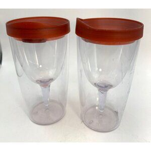 2 Vin02Go Insulated Plastic Wine Glasses With Nonspill Lids